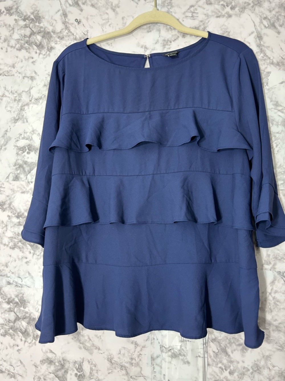 Ann Taylor Navy Blue Ruffle Tier Blouse.   32